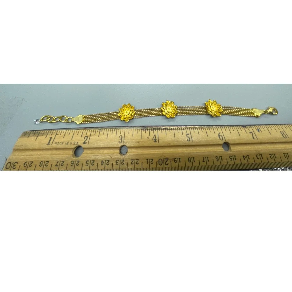 Gold‎ Tone Multi Strand Ball Chain Lotus Flower Charm Bracelet Adjustable 7.5in